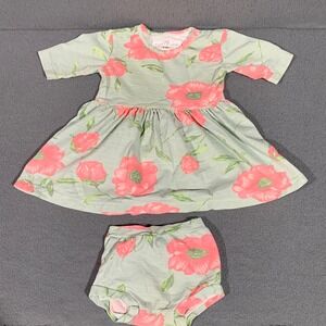 Baileys Blossoms Baby Girl Floral Dress and Bloomers Set Sage Pink 6-9M